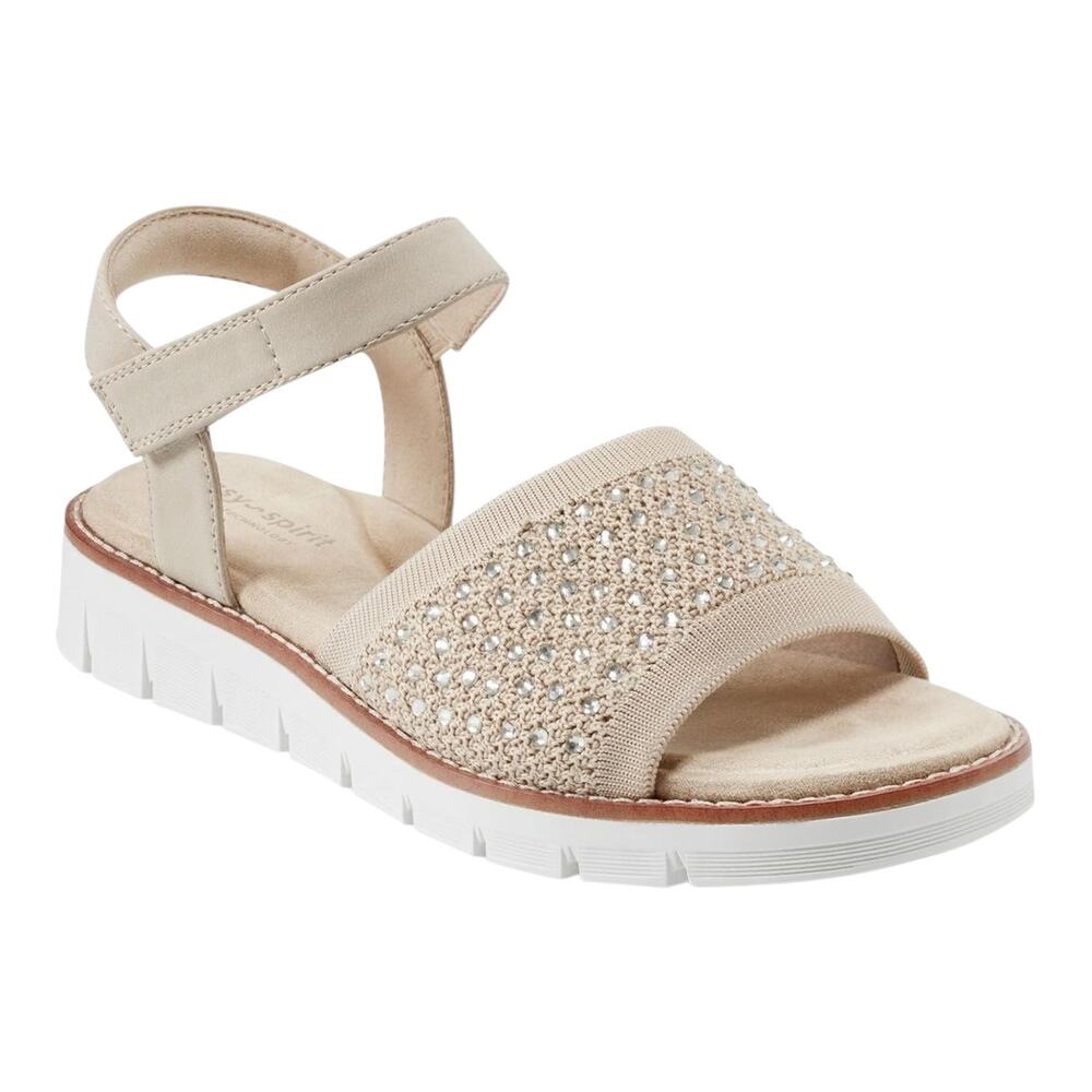 Easy Spirit Women's Jaela Embellished eFlex Flat Sandals Beige Gold Size 5 1/2